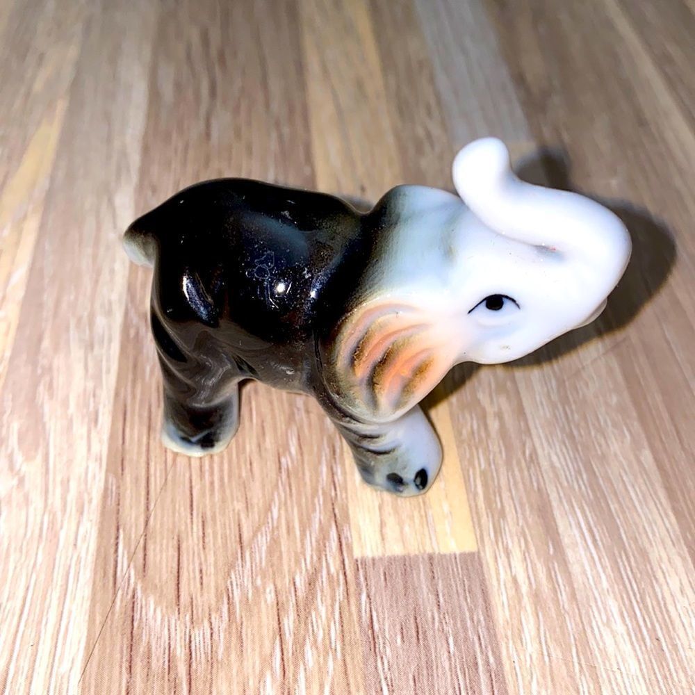 Elephant trunk up trinket ceramic Vintage figure